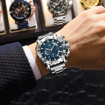 POEDAGAR Men's Luxury Chronograph Watch – Calendar, Luminous, Waterproof, Stainless Steel Quartz