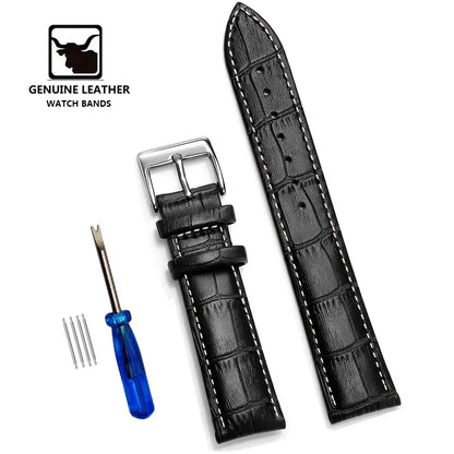 Premium Genuine Leather Watch Strap | 12–24mm, 9 Colors + Tool