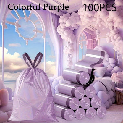 Purple Drawstring Trash Bags 100-Pack | 8L Thick Leak-Proof Garbage Bags