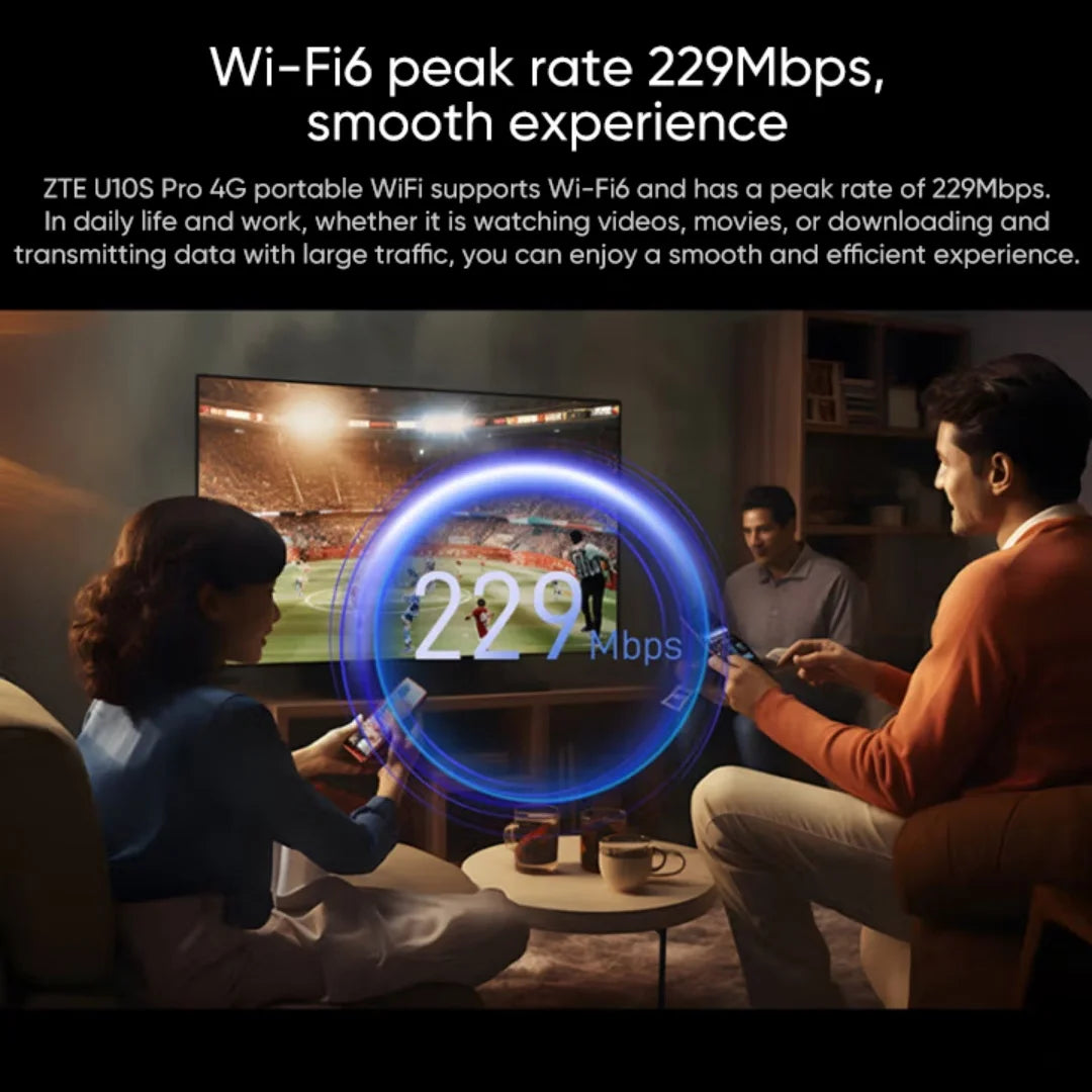 ZTE U10S Pro 4G LTE WiFi 6 Pocket Router | 229Mbps | 3000mAh | 32 Users | SIM Card MiFi Hotspot