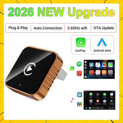Wireless CarPlay & Android Auto Adapter 2026 | Plug & Play, Stable BT+WiFi, OTA Updates, 99% Car Compatible
