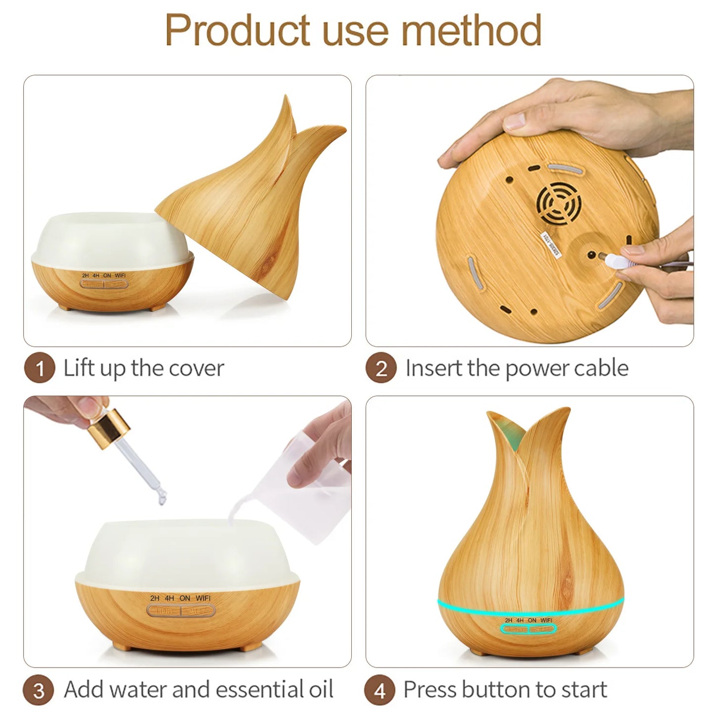 WiFi Smart Air Humidifier & Aroma Diffuser 400ml – Essential Oil, Wood Ball Design