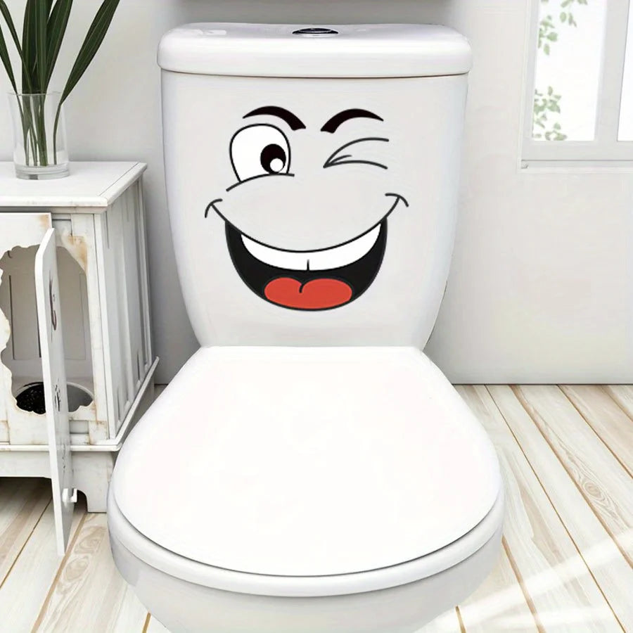 Cartoon Face Stickers 4-Sheet Set | Fun Home Decor for Trash Cans & Toilet