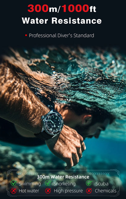 NORTH EDGE TRITON Solar Dive Watch – Men's Luxury Quartz, 316L Steel, 300M Waterproof, 2025