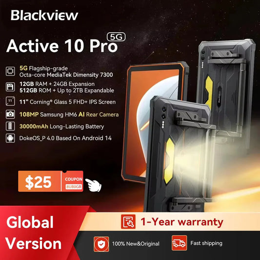Blackview Active 10 Pro Rugged Tablet – 5G, 11" FHD+, 12GB+512GB, 30000mAh, 108MP