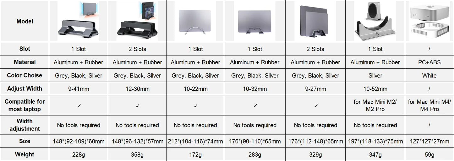 Adjustable Aluminum Vertical Laptop Stand — Tool-Free, 12–30mm Width, Universal Fit