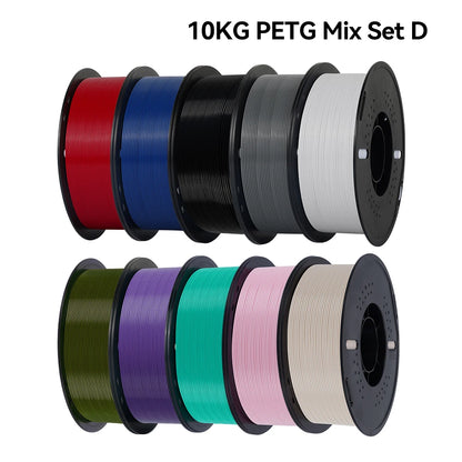10KG 3D Printer Filament Bundle – PLA & PETG Mixed Colors, 10 Rolls, 1.75mm