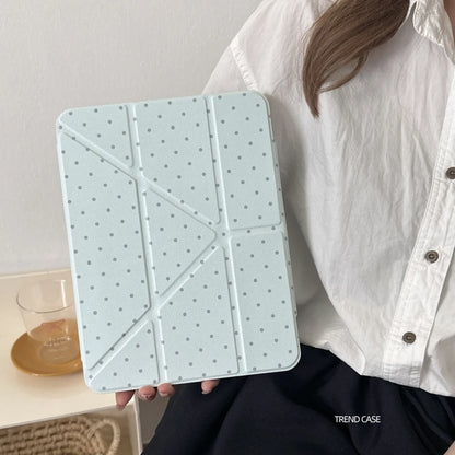 Polka dots iPad case with pencil holder designed for iPad Air, Pro, and 9th-11th gen, featuring a stylish pattern and protective cover.