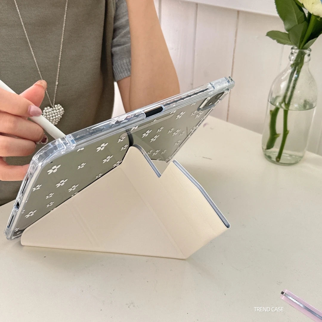 Polka Dots iPad case with pencil holder for iPad Air, Pro, 9th-11th Gen, featuring a stylish design and protective cover.