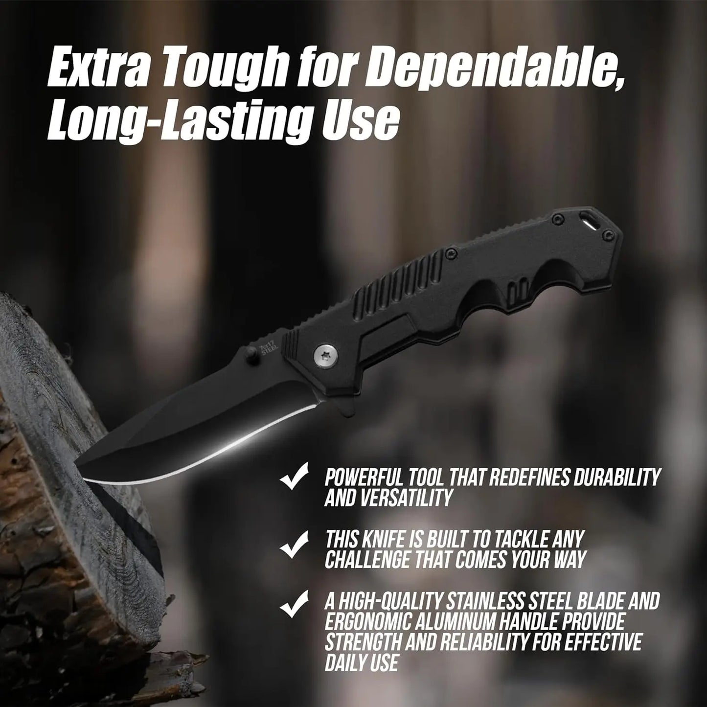 Stainless Steel Folding Pocket Knife with Clip – EDC Camping & Fishing Knife