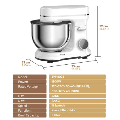 BioloMix BM602E 1200W Stand Mixer – OLED Screen, 11-Speed DC Motor, 5L Bowl