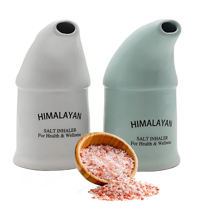 Ceramic Himalayan salt inhaler from R.E.D. Shopping, used for natural respiratory health therapy, with a ceramic body and salt chamber.