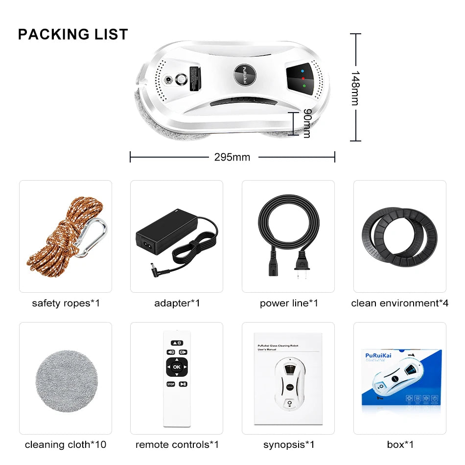 PuRuiKai AI Window Cleaning Robot – Smart Automatic, Streak-Free, Self-Cleaning, Ultra Quiet