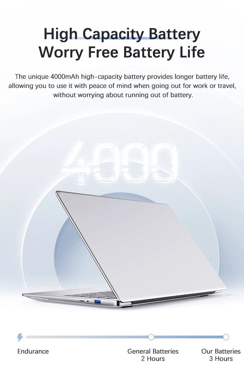 BYONE 14.1" Laptop — Intel N4000, 6GB RAM, Up to 512GB SSD, HD LCD, WiFi, Windows 11
