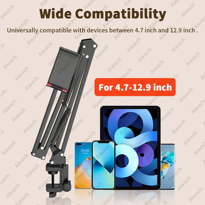 AIEACH 360° Rotating Bed Tablet Stand – 90cm Metal Arm, Fits 4.7–12.9" Phones & Tablets