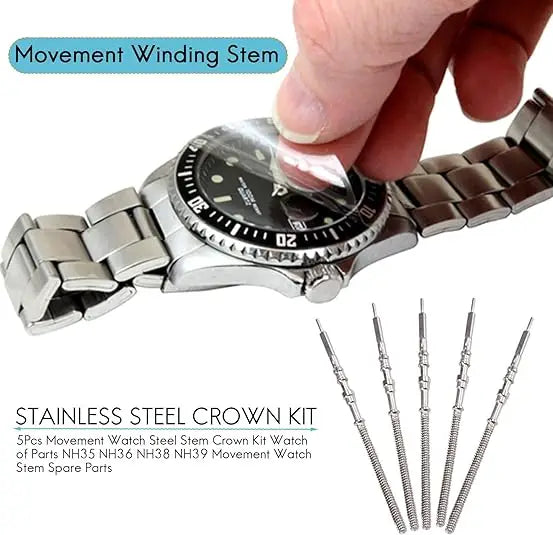 Stainless Steel Watch Crown Stem for NH35 / NH36 / NH38 / NH39 Automatic Movements