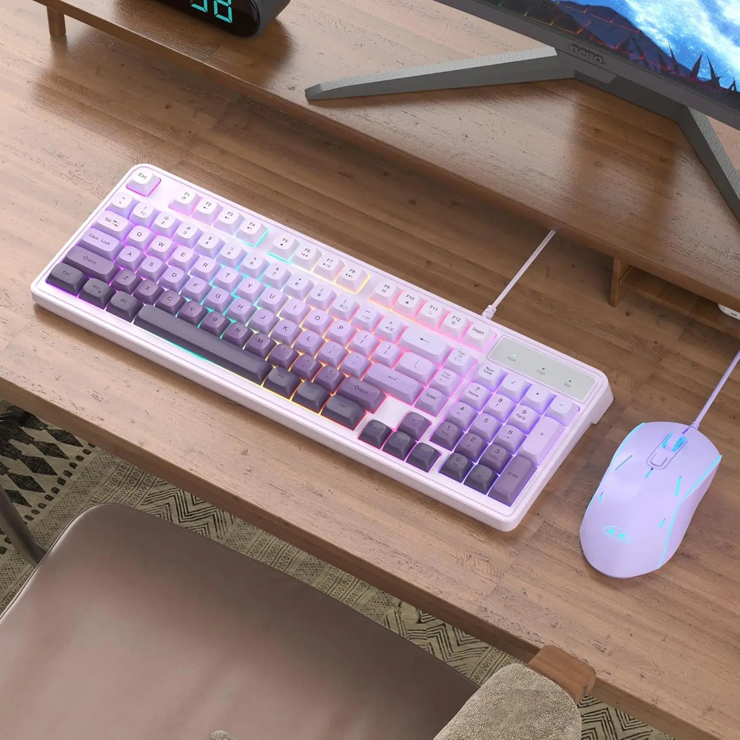 MageGee Creamy Wired Gaming Keyboard & Mouse Combo – 7-Color Rainbow Backlight, Classic Layout
