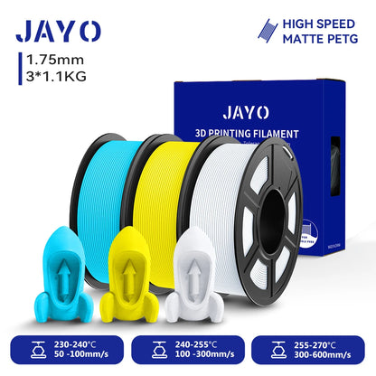 JAYO PETG/High Speed Matte PETG 3D Printing Filament 1.75MM Mix-Colors & No bubbles &Non-toxic For 3D Printer & Pen 3Rolls