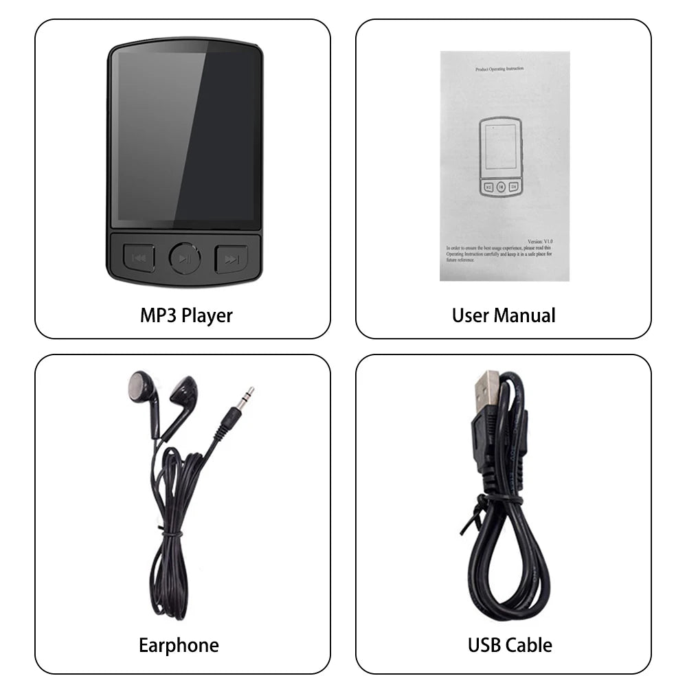 Portable Bluetooth 5.2 MP3/MP4 Music Player – 1.8" Screen, FM Radio, E-Book, Recorder, Clip Sport Walkman