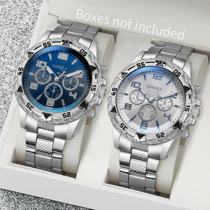 Men's 2-Piece Business Watch Set - Arabic Dial Steel Band Quartz Watch Gift Set