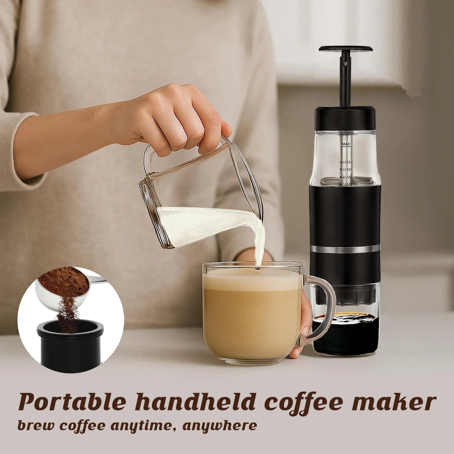 Portable Hand Press Espresso Maker – Manual Coffee Machine for Travel & Camping | Nespresso Capsule & Ground Coffee Compatible