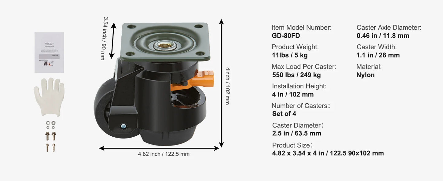 SucceBuy Leveling Caster Wheels – 4 Pcs Heavy Duty Swivel with Height Adjustment
