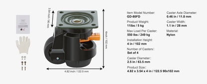 SucceBuy Leveling Caster Wheels – 4 Pcs Heavy Duty Swivel with Height Adjustment