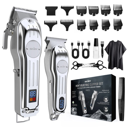 Sejoy Professional Hair Clipper Combo Kit | Cordless Rechargeable | Barber Haircut Machine