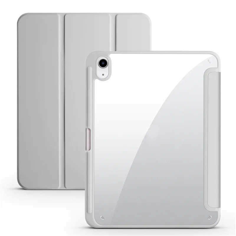 iPad Case with Pen Holder – Trifold Acrylic Clear Back Cover for iPad 9.7–11"