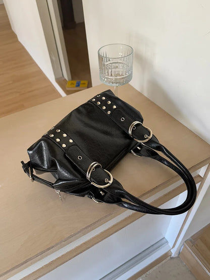 NIGEDU Rivet PU Leather Shoulder Bag