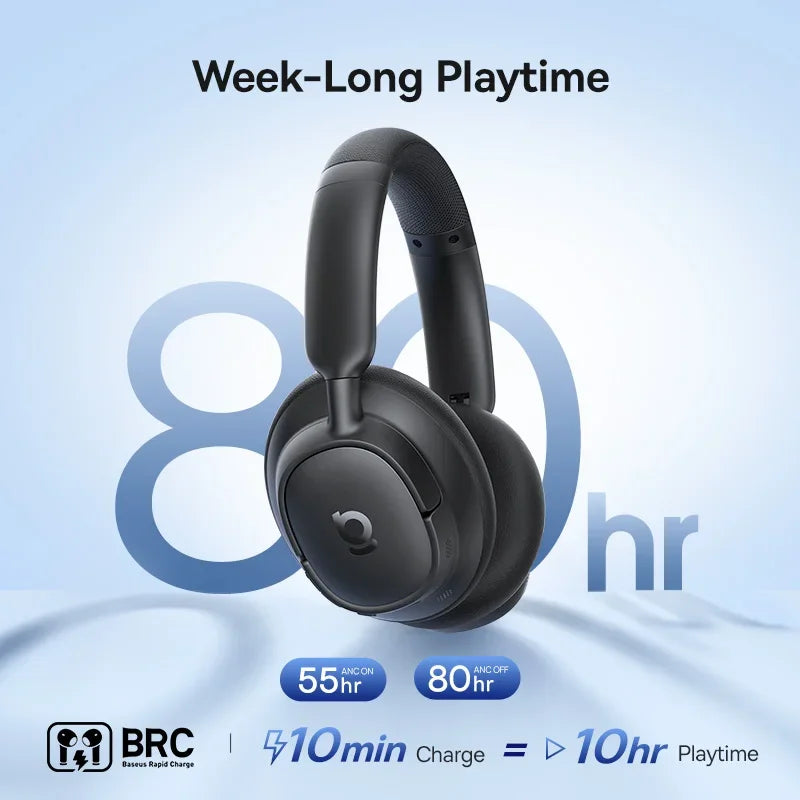 Baseus EH10 NC ANC Wireless Headphones – 45dB Hybrid Noise Cancelling, LDAC, Bluetooth 6.0, 80Hrs