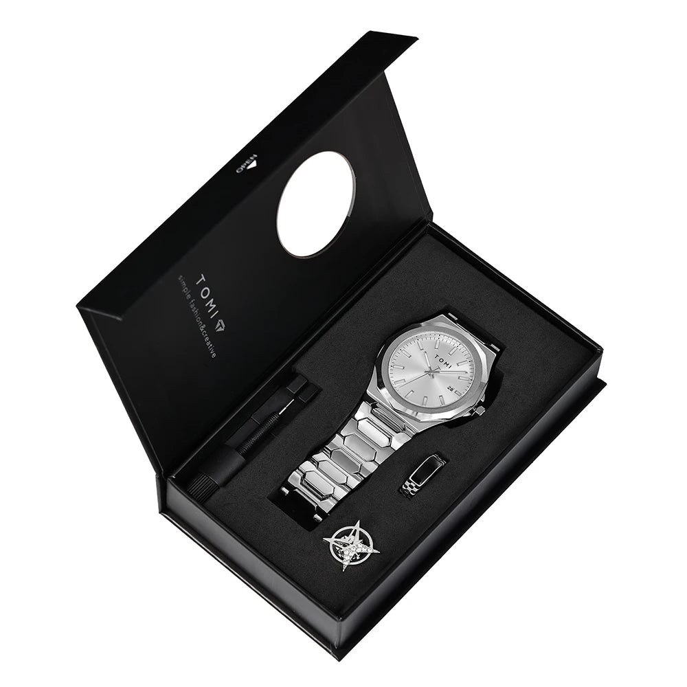 TOMI Luxury Men’s Watch & Gift Box Set – Business Quartz Watch