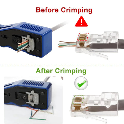 ZoeRax RJ45 Crimp Tool Kit | CAT5e CAT6 Pass-Through Ethernet Crimper | 8P8C Modular Connectors