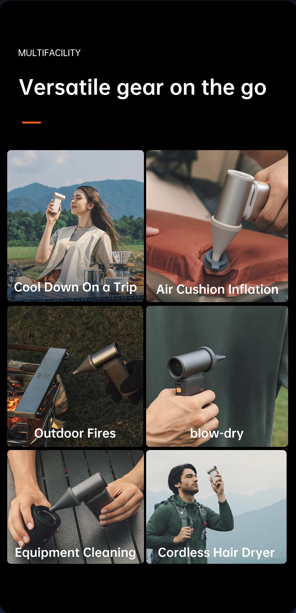 JISULIFE Portable Turbo Handheld Fan – 9000mAh, 100 Wind Speeds, LED Display, Outdoor Camping Fan (FA55)