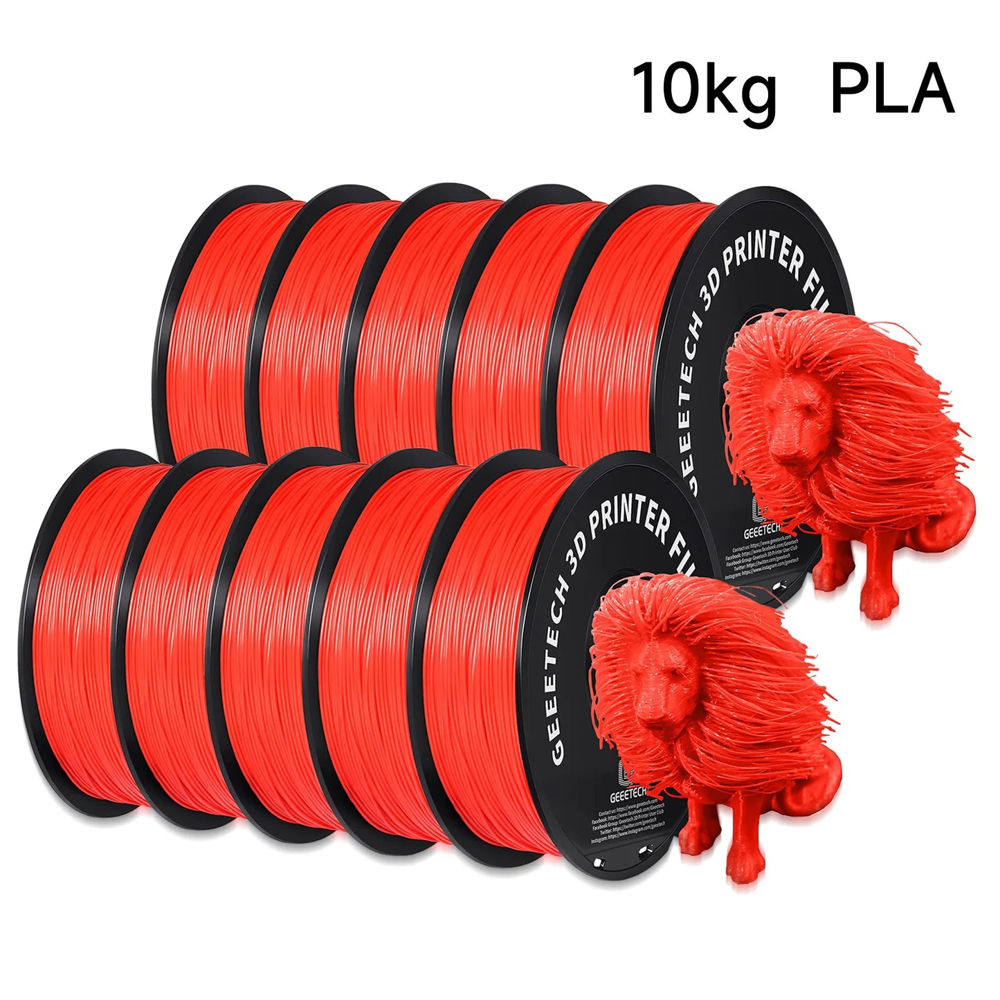 GEEETECH 3D Printer Filament – 10KG Box, 1.75mm Matte / PETG / Silk PLA / TPU / ABS, Safe Materials