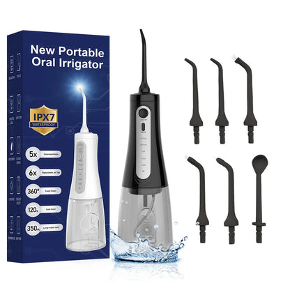Oral Irrigator Water Dental Flosser – 350ml, 5 Modes, IPX7, 6 Nozzles, Rechargeable