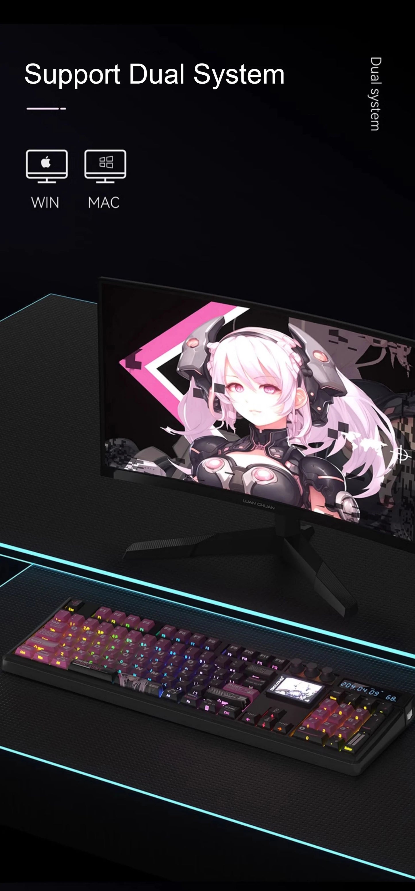 SKYLOONG GK104 Pro Full-Size Wireless Mechanical Keyboard – 104 Key, Hot-Swap, RGB, Macro Knob