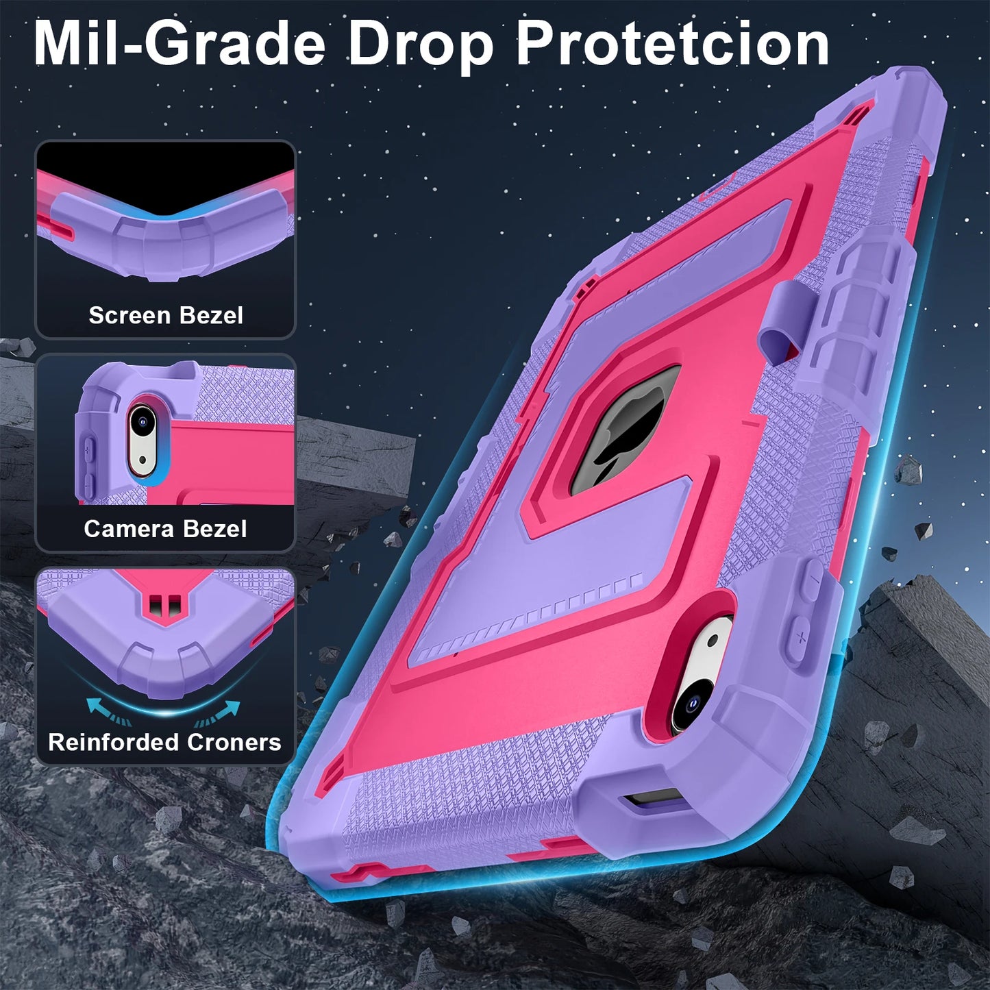 Hybrid 3-Layer Shockproof iPad Case with Shoulder Strap – 11" 2025 / 10.9" 2022