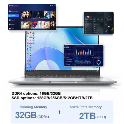 14.1" FHD Gaming Laptop | Intel DDR4 | 16–32GB RAM | Up to 2TB SSD | Windows 11 | 1920×1080 IPS | EU Plug