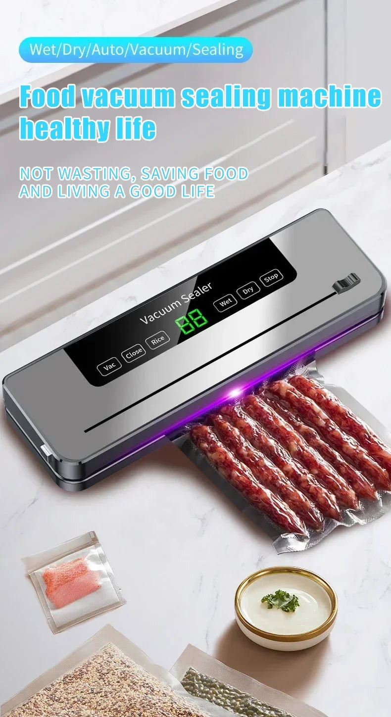 Food Vacuum Sealer Machine | Dry & Wet | UV Sterilization | Built-in Cutter | Kitchen Food Storage