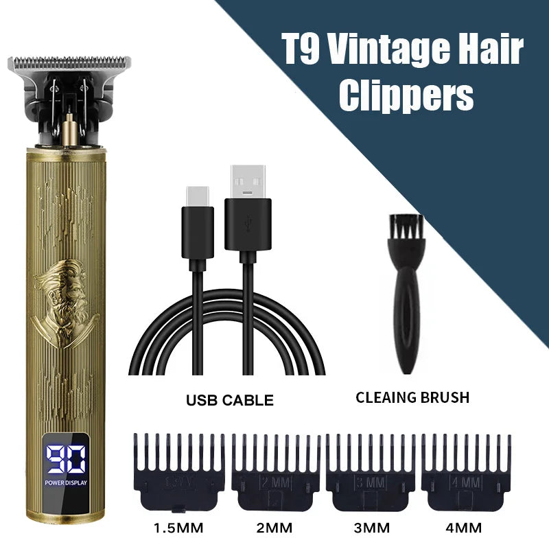 R.E.D. Shopping T9 Electric Hair Trimmer for bald fades, USB rechargeable professional hair clipper, black and silver design