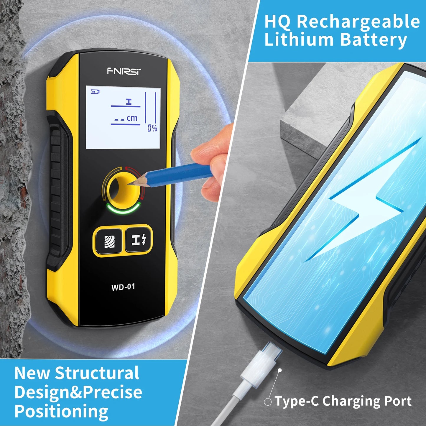 FNIRSI Wall Scanner – Metal Detector for AC Cables, Wires & Wood Studs