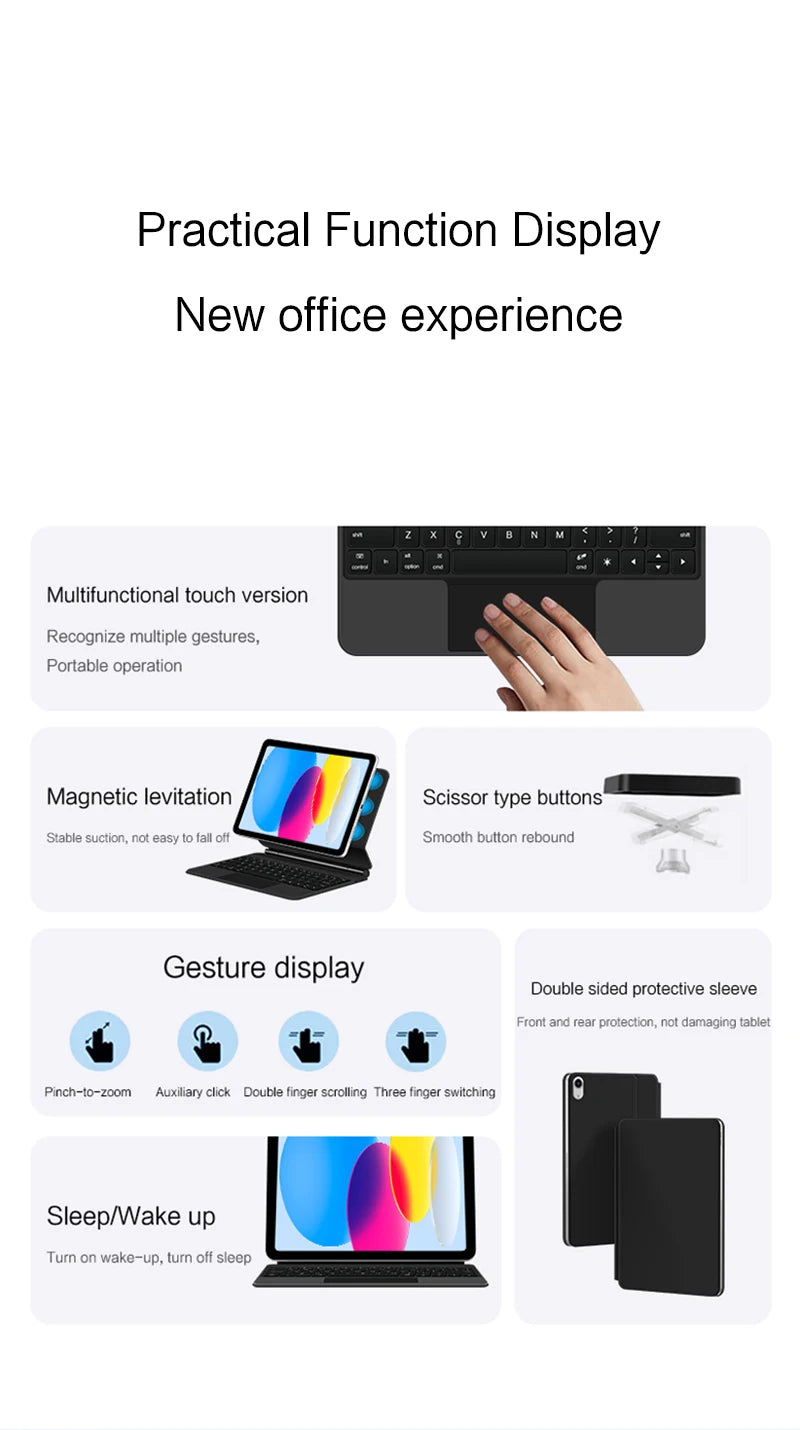 Magic Keyboard for iPad 11th Gen (A16) 2025 | Smart Case | Multi-Language | Black & White | 7 Languages