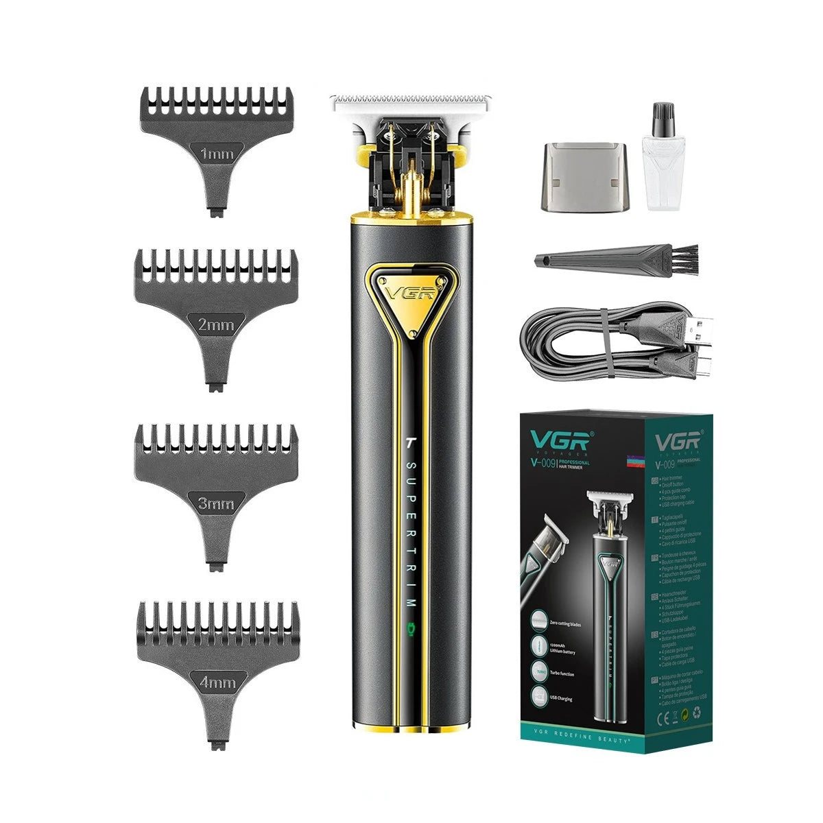 VGR T9 Hair Clipper V-009 – Professional Rechargeable Cordless Beard Trimmer & Haircut Machine for Men