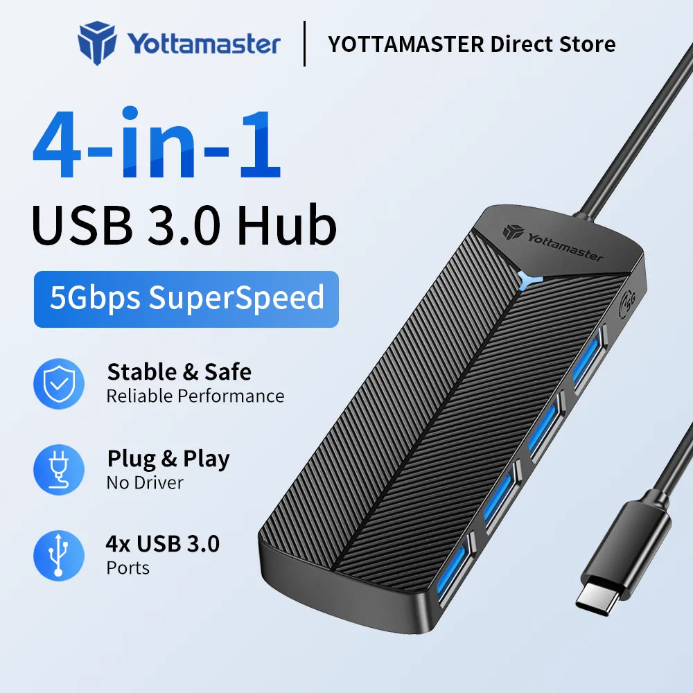 Yottamaster 4-in-1 USB 3.0 Hub | 5Gbps | Ultra-Slim OTG Adapter | USB-A & Type-C | For PC & Mac