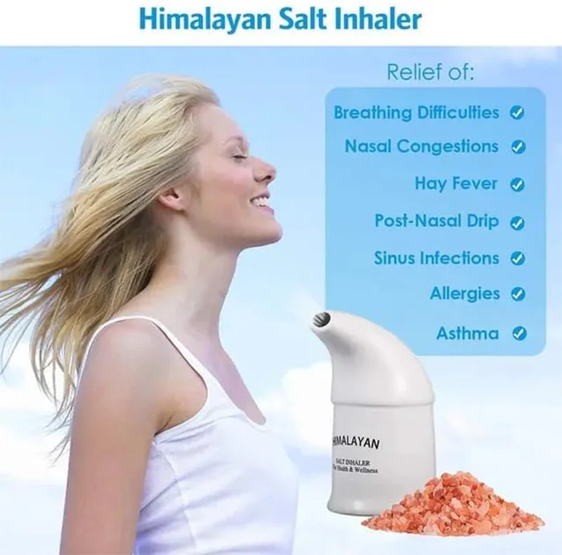 Ceramic Himalayan salt inhaler for respiratory health, featuring a natural design and compact shape for personal health therapy.