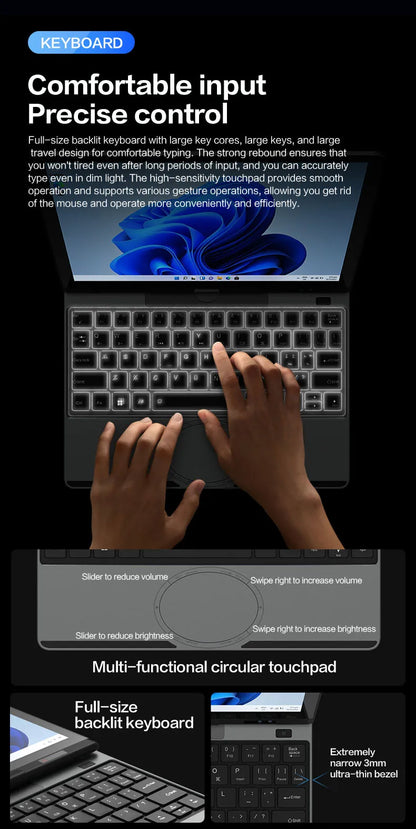 CRELANDER 10.5" Yoga 2-in-1 Laptop – Intel N150, 16/32GB DDR4, up to 2TB SSD, 2K Touch, Windows 11