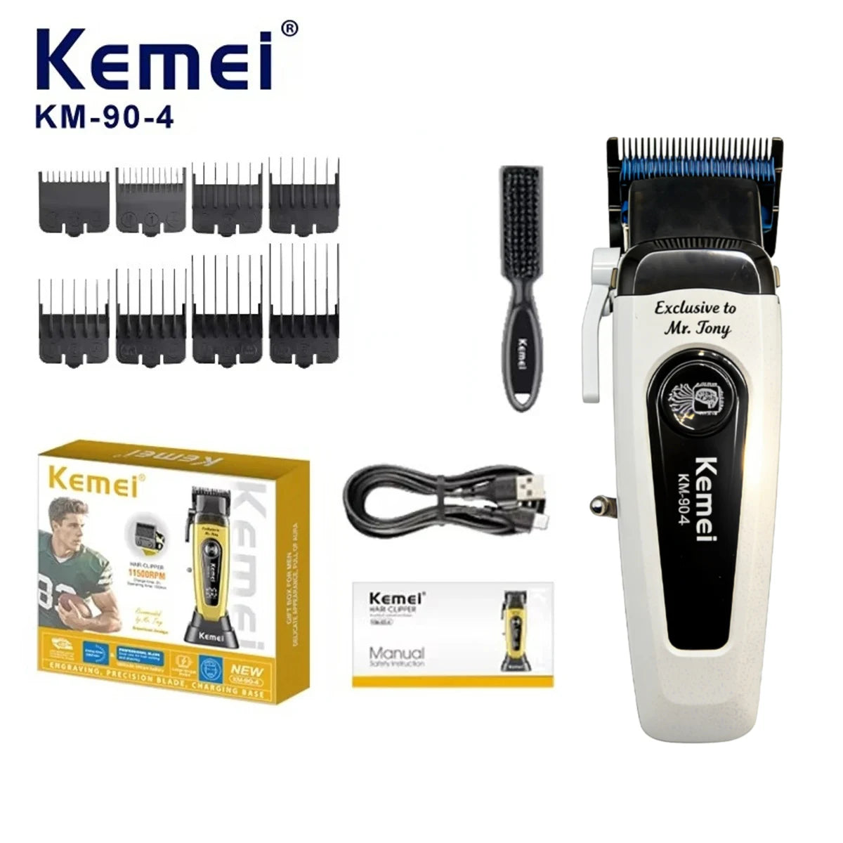 Kemei White 90-4 Professional Hair Clippers – Cordless Barber Clipper Set