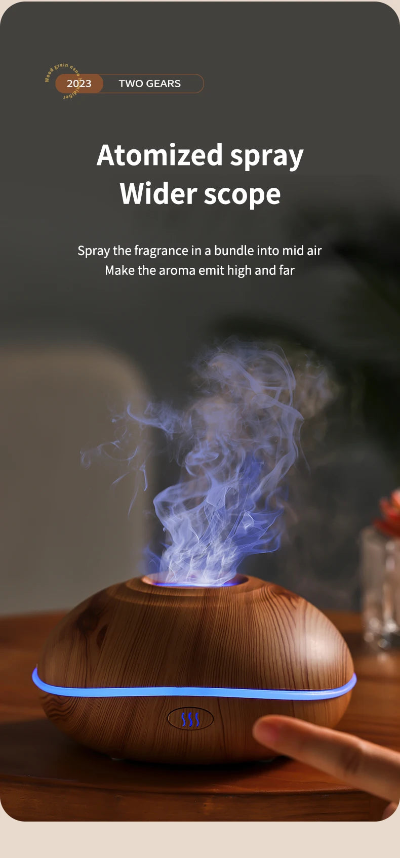 HLCOME Ultrasonic Aroma Diffuser – 200ml Wood Grain, 7 Color LED, Remote Control, Essential Oil Humidifier for Home & Bedroom