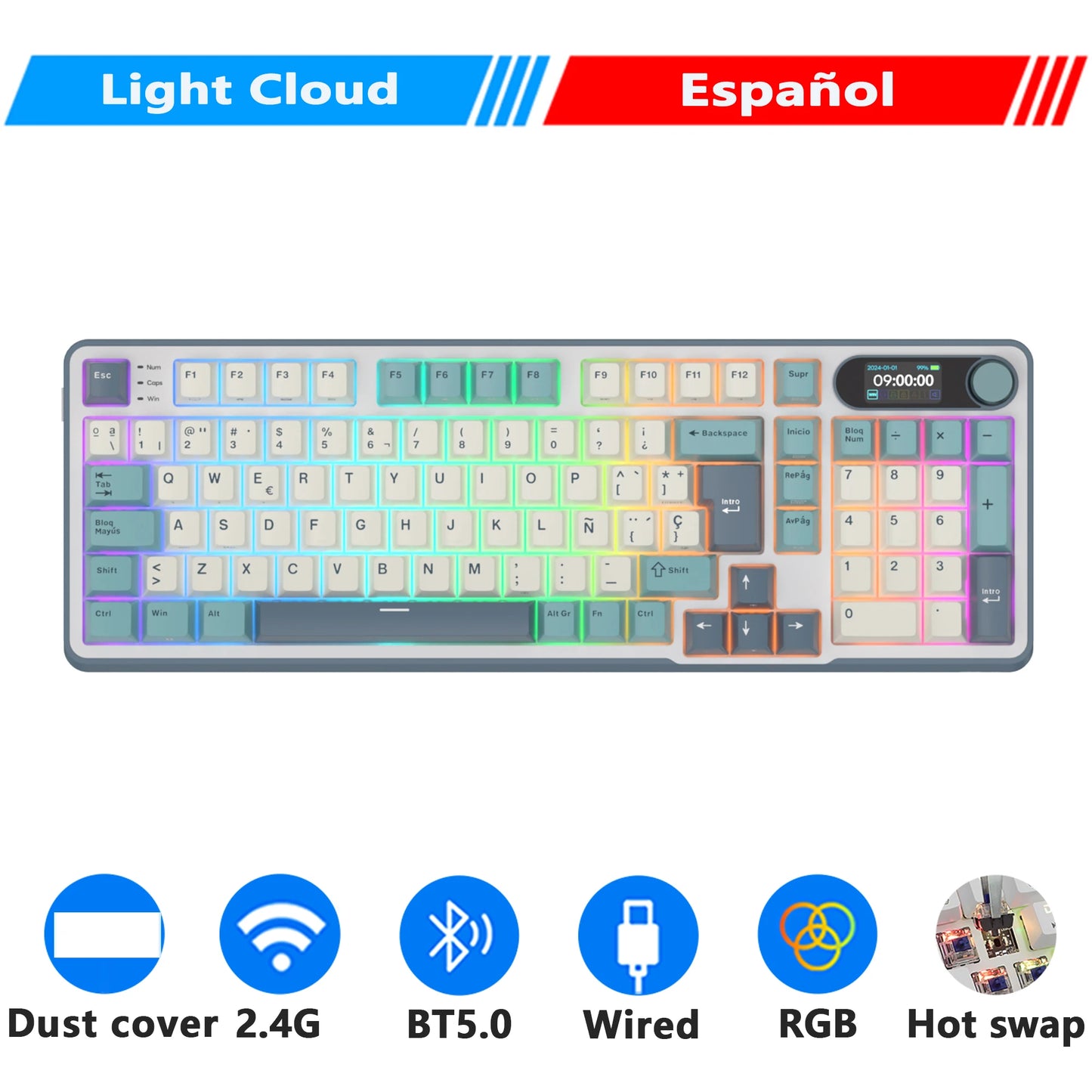 RK Royal Kludge S98 Wireless Mechanical Keyboard – 98 Key, Hot-Swap, TFT Screen, BT5.0/2.4G/USB-C